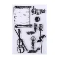 Vintage transparent silicone stamp set with musical and floral icons - Style 23 / Clear