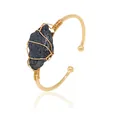 Handmade wire wrapped gold plated cuff bracelet with natural raw black crystal - Black Tourmaline