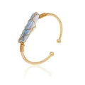 Handmade gold wire wrapped adjustable cuff bracelet with raw blue kyanite crystal stone - Blue Goldstone