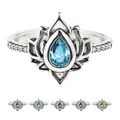 Vintage lotus ring for women featuring teardrop zircon in multiple vibrant colors - Adjustable Open / Lotus Ring (JZ201) / Blue