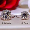 Detailed comparison between 1.0 carat and 2.0 carat square halo imitation moissanite rings. - US Size 5 / 2 Carat Style / Silver