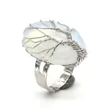 Detailed shot of the Tree of Life wire-wrapped ring with an oval opalite stone. - Adjustable Open / Opal