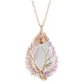 Handmade gold wire wrapped Tree of Life teardrop crystal necklace with opalite pendant - Opal Style / With Necklace / Gold