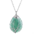 Handmade Tree of Life wire-wrapped green gemstone waterdrop pendant necklace for women - Green Aventurine Style / Pendant Only (Without Chain) / Silver