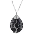 Handmade wire-wrapped Tree of Life necklace featuring a black teardrop stone pendant - Obsidian Style / Pendant Only (No Chain) / Silver