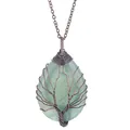 Handmade tree of life wire wrapped green crystal water drop pendant necklace - Green Aventurine Style / Pendant Only (No Chain) / Bronze
