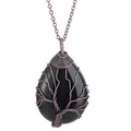 Vintage handmade copper wire wrapped tree of life teardrop black stone pendant necklace - Obsidian Style / Pendant Only (No Chain) / Bronze