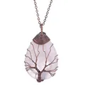 Handmade vintage tree of life wire wrapped water drop crystal pendant necklace jewelry - Rose Quartz Style / Pendant Only (Without Chain) / Bronze