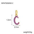 Detail view of a purple enamel letter C pendant with 18K gold plating, size and weight. - Style C