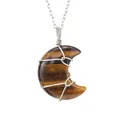 Detailed view of hand-wrapped tiger's eye stone crescent moon pendant necklace - Tiger Eye