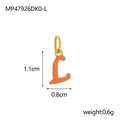 Orange enamel letter L pendant detail with 1.1cm height and 0.6g weight specs - Style L