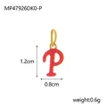 Detail view of red enamel letter P pendant with size 1.2cm and weight 0.6g specs - Style P