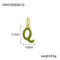 Detailed view of a green enamel letter Q charm with specific dimensions and weight. - Style Q