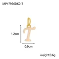 Detailed view of enamel letter T pendant showing dimensions 1.2cm by 0.9cm and weight - Style T