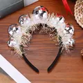 Shiny silver disco ball headband variant with iridescent tinsel for festive party styling - Silver Ball Tinsel Headband