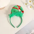 Festive Christmas elf hat headband with green feathers and red ribbon accents for holiday dress up. - Green Elf Hat Headband