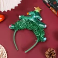 Diadema festiva de árbol de Navidad verde brillante con espumillón y adornos de colores - Diadema de Árbol de Navidad con Pompones y Oropel