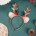 Diadema navideña festiva con astas de reno en purpurina dorada y orejas de felpa - Diadema de Astas de Ciervo con Brillantina Dorada