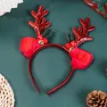 Diadema de cuernos de reno rojos brillantes con orejas de felpa y detalles festivos. - Diadema de Astas de Ciervo con Brillantina Roja