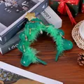 Diadema festiva de árbol de Navidad verde con estrella brillante y mini adornos - Diadema de Árbol de Navidad de Tela y Plumas