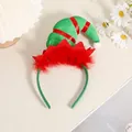 Diadema festiva de sombrero de elfo de Navidad con plumas rojas y fieltro verde - Diadema de Sombrero de Elfo Rojo y Verde