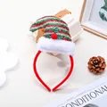 Diadema festiva de gorro de Papá Noel a rayas rojas y verdes con peluche - Diadema de Sombrero de Elfo a Rayas
