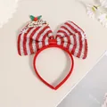 Diadema festiva con lazo de lentejuelas a rayas rojas y blancas y letras de Feliz Navidad - Diadema de Lazo Rojo y Plateado