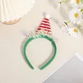 Diadema navideña festiva con gorro de rayas rojas y blancas y detalles de espumillón - Pequeño árbol de Navidad a rayas rojas y blancas