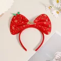 Diadema roja con lazo de Navidad, copos de nieve dorados y letras de Merry Christmas - Lazo rojo con copos de nieve