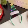 Diadema festiva de árbol de Navidad con LED con estrella dorada y borde de piel sintética - Resorte Verde con Luz
