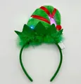 Diadema festiva de sombrero de elfo de Navidad verde con luces LED de colores para fiestas - Diadema de Sombrero de Elfo Verde con LED