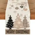 Festive Christmas table runner featuring rustic trees and Merry Christmas text for holiday dining - Simple Plaid Pine Tree (Style-3)