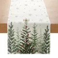 Christmas table runner with festive pine tree and snowflake pattern for winter dining - 33cmx180cm / ZQ036-4 (Classic Red Berry Xmas Tree)