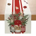Festlicher Weihnachts-Tischläufer mit roten Streifen und Zwergen-Einmachglas-Druck - 33cmx180cm / ZQ036-7 (Weihnachtswichtel und Joy)