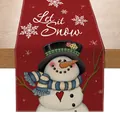 Festive Christmas table runner with snowman illustration and Let it Snow print on red background - 33cmx180cm / ZQ27-2 Red Snowman Let it Snow