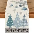 Blue winter Christmas table runner featuring snow trees and 'Merry Christmas' design print - Fresh Blue Tone Christmas Tree (Style-2)