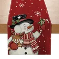 Festlicher roter Weihnachtstischläufer mit süßem Schneemann- und Rentierdruck für Feiertage - 33cmx180cm / ZQ036-8 (Schneemann mit Zuckerstange)