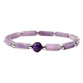Natural amethyst bracelet with 4x13mm rectangular columns and central round bead detail - Amethyst Rectangular Column Style (AL-0098) / 4x13mm