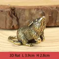 Detailed view of a brass Zodiac mouse figurine with intricate textures and dimensions - Rat Zodiac Figurine / Approx 39.8g