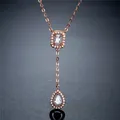 Elegante rosévergoldete Y-Halskette mit AAA-Zirkon-Wassertropfen-Anhängern - Halskette / Roségold