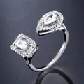 Silver-plated open ring featuring AAA cubic zirconia teardrop and rectangle stones - Ring / Silver