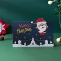 Tarjeta de felicitación de Navidad con Papá Noel de dibujos y escena nevada festiva - Azul Oscuro Papá Noel