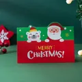 Tarjeta de felicitación navideña con Papá Noel y oso polar de dibujos animados y texto feliz - Papá Noel y Oso