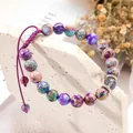 Detailed view of colorful imperial jasper beads on a purple woven bracelet gift - Moonstone (Woven Style) / Adjustable