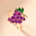 Charming gold zinc alloy grape ring for kids featuring vibrant purple enamel finish - Grape Cluster