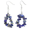 Natural blue lapis lazuli crushed stone beaded hoop earrings with elegant silver hooks - Lapis Lazuli