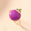 Verstellbarer Kinderring mit einem süßen violetten Mangostan-Fruchtdesign in Goldoptik - Lila Aubergine / 1.4cm Einstellbar / Lila Aubergine