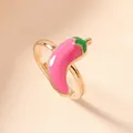 Süßer rosa Chili-Ring für Kinder, goldfarbenes verstellbares Band mit Emaille-Detail - Chili / 1.4cm Einstellbar / Rosa Chili