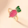 Cute children's ring with pink radish enamel design made of gold-plated zinc alloy - Red Carrot