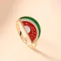 Children's gold-plated ring with a vibrant red and green enamel watermelon slice charm - Watermelon Bite